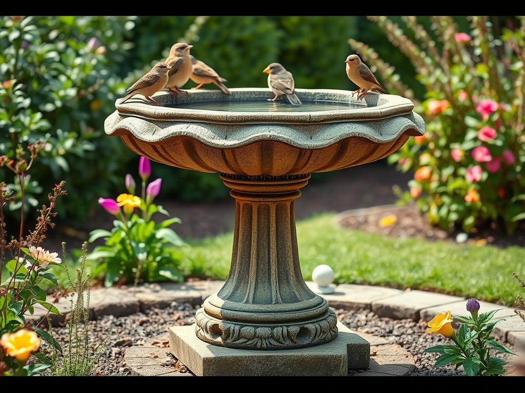Vintage Birdbath Stone Statue