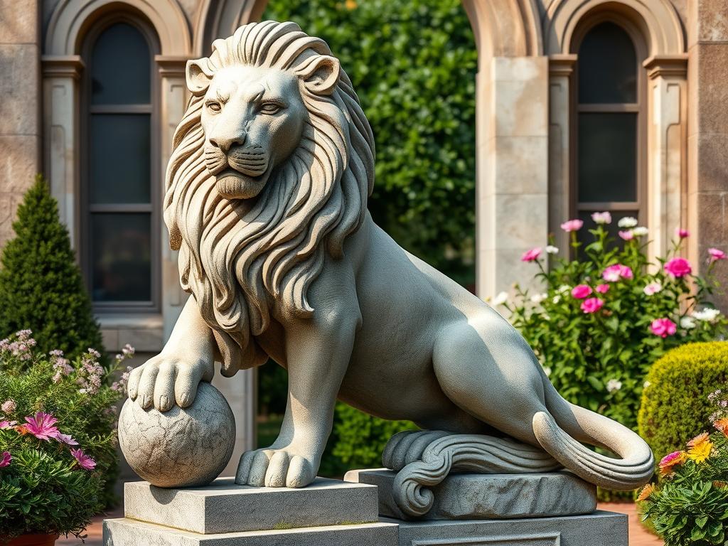 Regal Lion Stone Statue