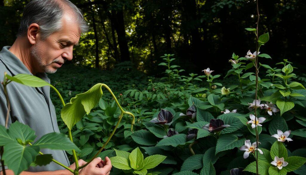 Checking Garden for Bugs and Fungus